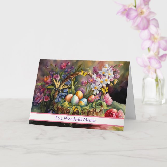 Carte Mother Happy Easter Beautiful Easter Basket  (Orchidée)