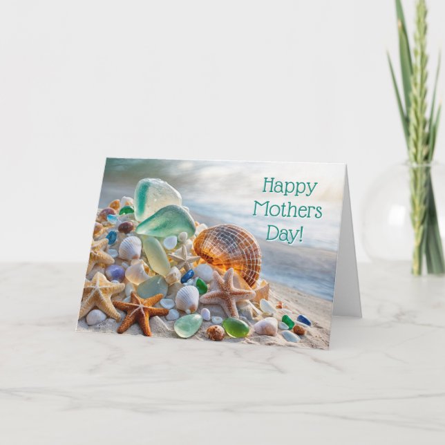 Carte Mothers Day Beach Sea Glass and Shells Starfish (Devant)