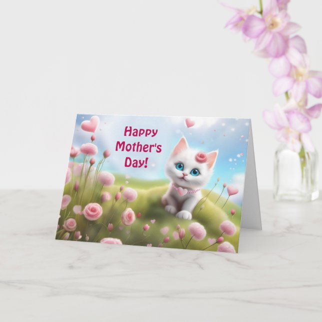 Carte Mothers Day General with Cute White Kitten  (Orchidée)