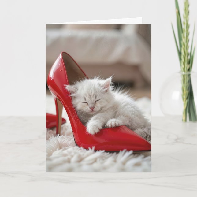 Carte Mother's Day Kitten Sleeping in a Red Shoe (Devant)