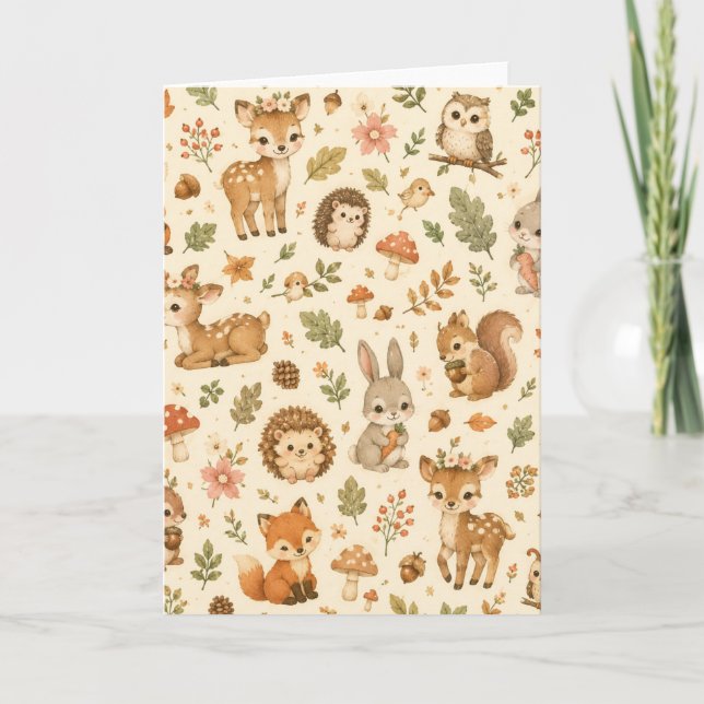 Carte Motif aquarelle d'animaux mignons de la forêt de b (Devant)