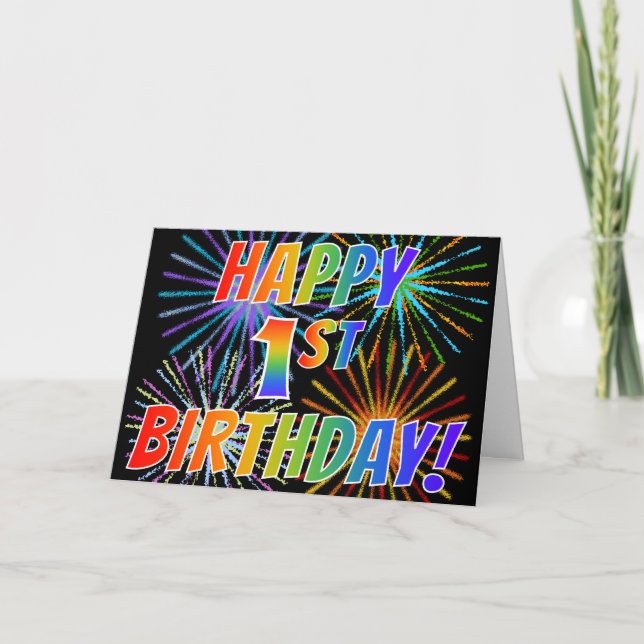Carte Motif arc-en-ciel "HEUREUX 1ER ANNIVERSAIRE !" + F (Devant)