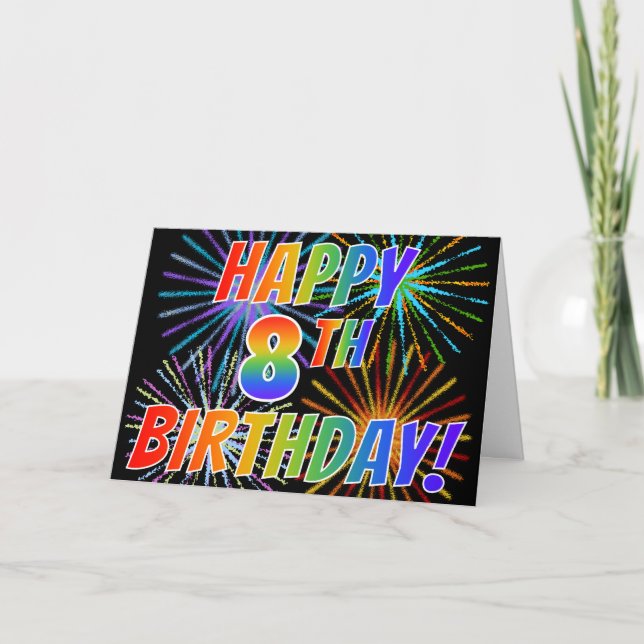 Carte Motif arc-en-ciel "HEUREUX 8E ANNIVERSAIRE !" + Fe (Devant)
