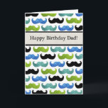 Carte Motif bleu de moustache - papa de joyeux<br><div class="desc">moustaches,  turquoise,  drôle,  noire,  anniversaire,  vert,  rétro,  humour,  monsieur,  moderne,  moustache,  motif,  joyeux anniversaire,  heureux,  bleu,  vert,  turquoise,  sarcelle d'hiver,  stache,  staches,  moustache,  papa,  père,  bruit,  papa,  papa</div>