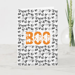 Carte Motif crâne fantomatique Halloween Boo orange