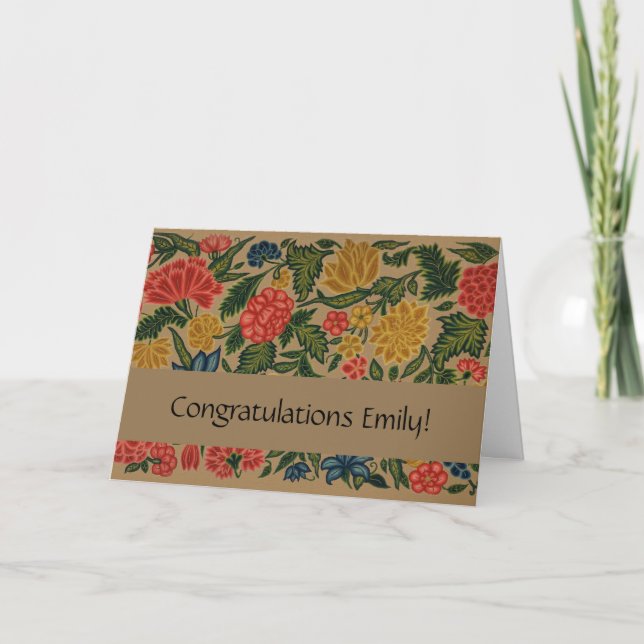 Carte Motif de broderie florale au crewel vintage (Devant)