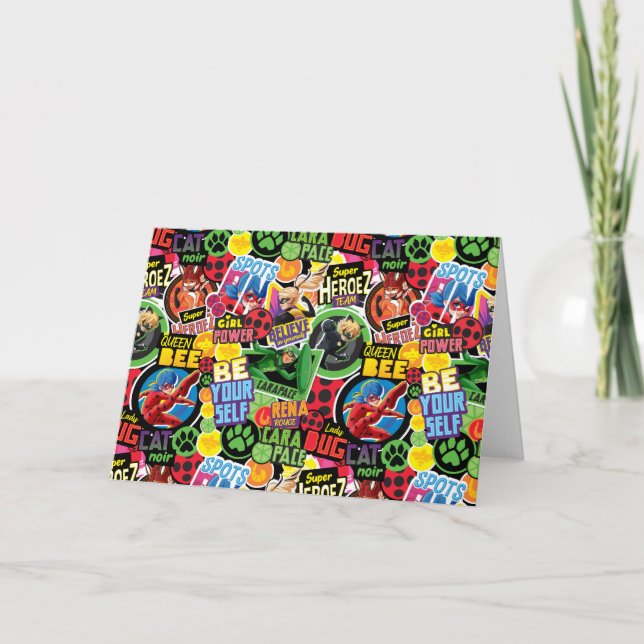 Carte Motif de caractères superhéros miraculeux (Devant)