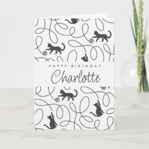 Carte Motif de chat noir joueur pour anniversaire