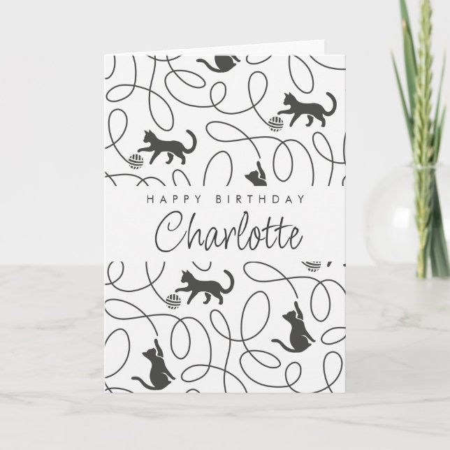 Carte Motif de chat noir joueur pour anniversaire (Devant)