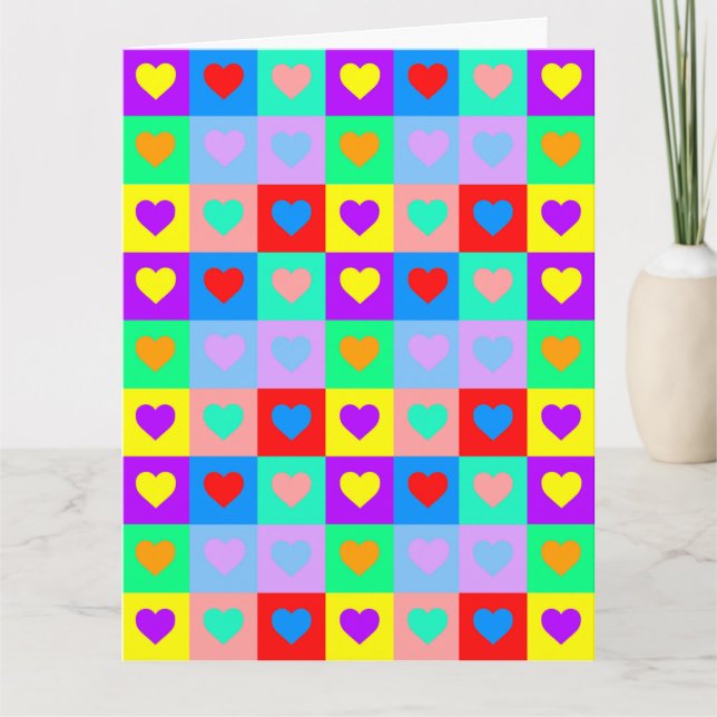 Carte Motif de cœur coloré Art Pop  (Devant)