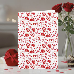 Carte Motif de cœurs rouges Amour écriture joyeuse Saint