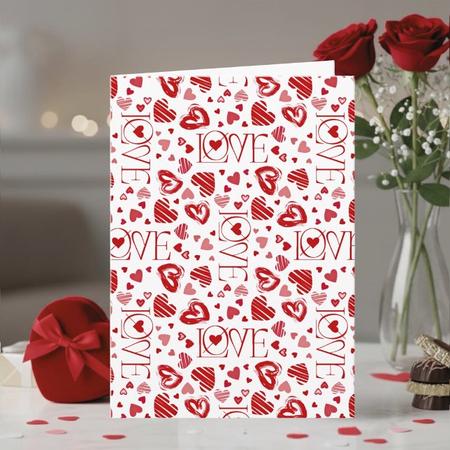 Carte Motif de cœurs rouges Amour écriture joyeuse Saint (Créateur téléchargé)