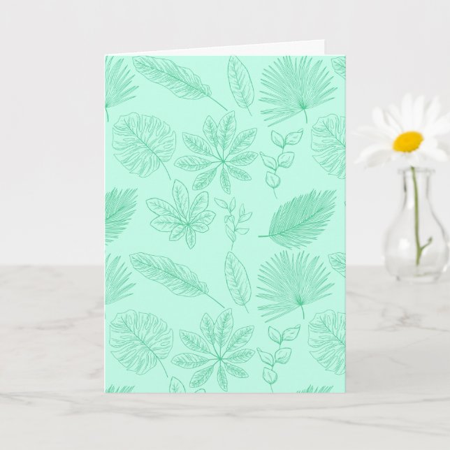 Carte Motif de feuilles bleu menthe (Petite plante)