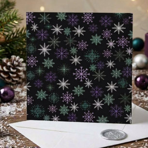 Carte Motif de flocon de neige de Noël noir violet menth