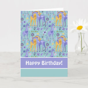 Carte Motif de girafes jaunes Turquoises violettes de Wh