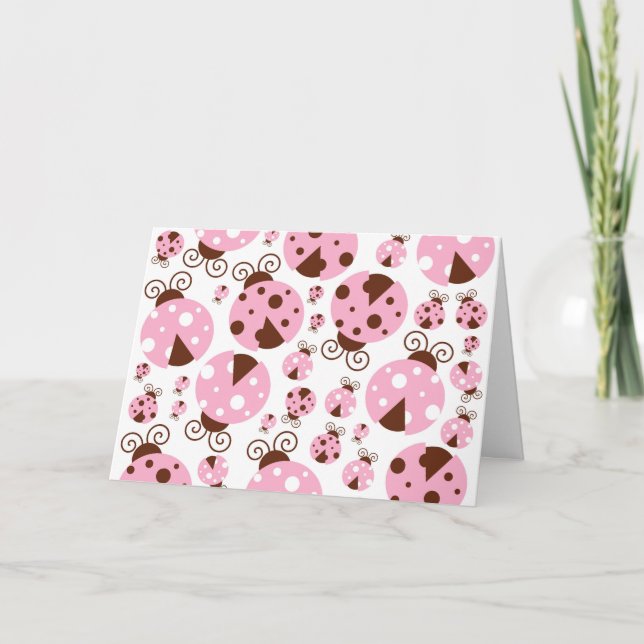 Carte Motif De Ladybugs, Mignons Ladybugs, Pink Ladybugs (Devant)