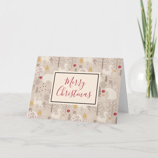 Carte Motif de Noël avec des animaux mignons de la forêt (Devant)