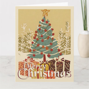 Carte Motif de Noël, avec des cadeaux sous l'arbre de No