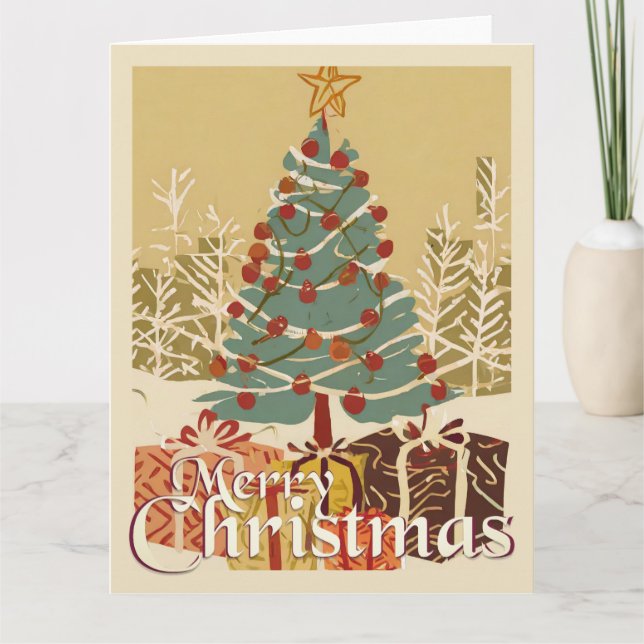 Carte Motif de Noël, avec des cadeaux sous l'arbre de No (Devant)