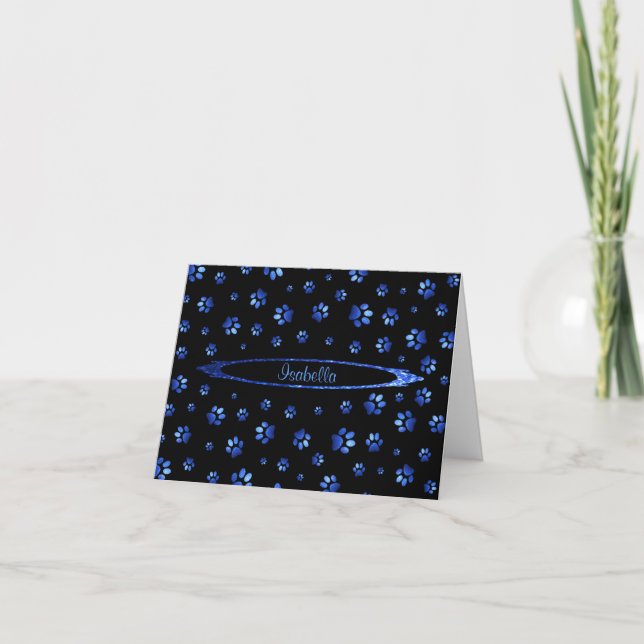 Carte Motif de patte de chien pailleté bleu Monogramme (Devant)