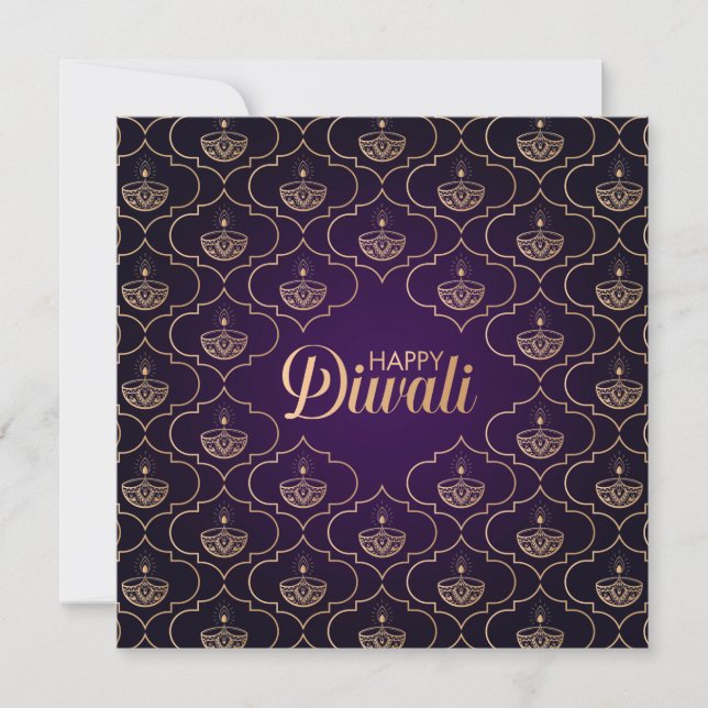 Carte Motif en or violet et Rose Happy Diwali (Devant)