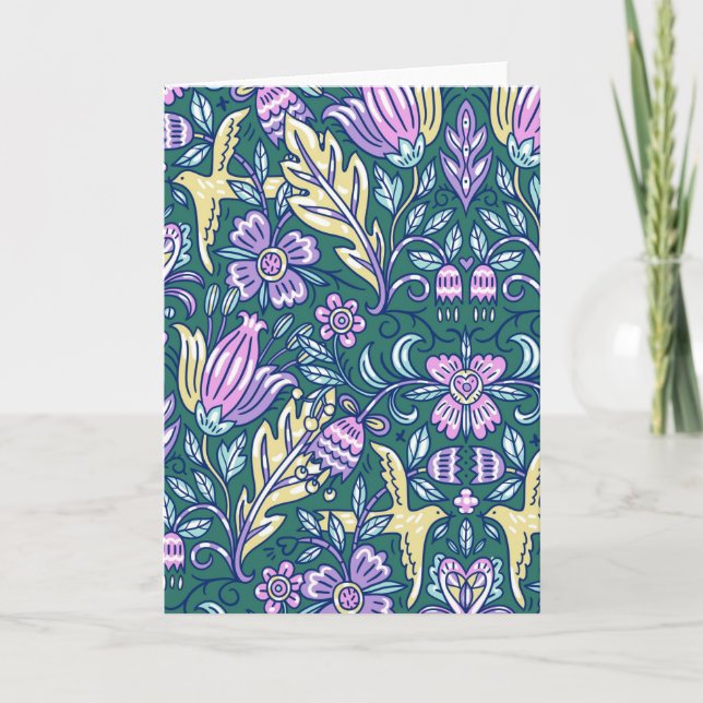 Carte Motif Fleurs et Oiseaux de Style Antique (Devant)