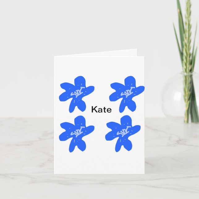 Carte Motif floral bleu aquarelle ajouter nom texte (Devant)