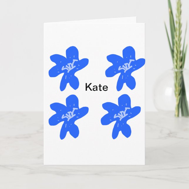 Carte Motif floral bleu aquarelle ajouter nom texte (Devant)