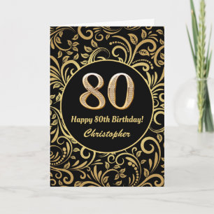 Carte Motif floral noir et or pour le 80e anniversaire