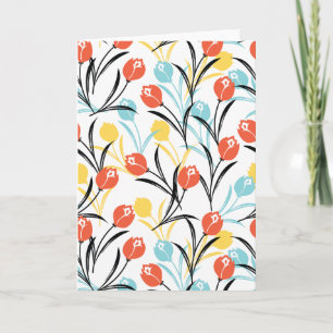 Carte Motif floral vibrant de tulipes sur fond blanc
