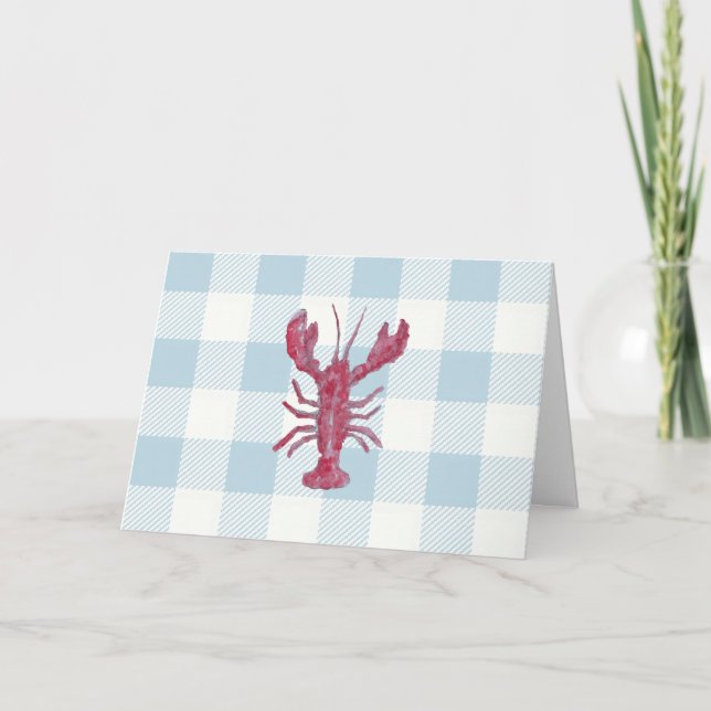 Carte Motif Gingham Bleu Homard Nautical (Devant)