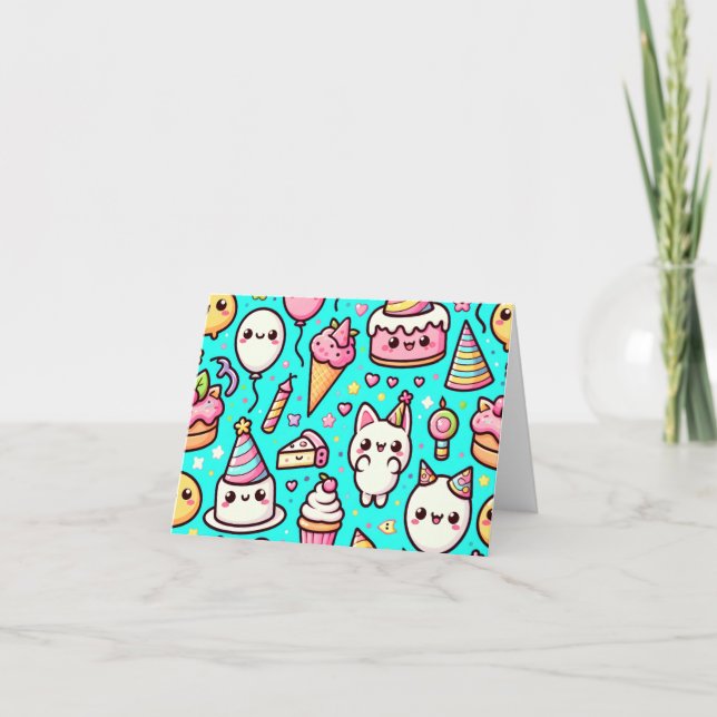 Carte Motif Kawaii Anniversaire (Devant)