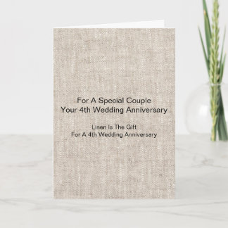 Carte Motif Linen Personnalisé 4ème anniversaire Mariage