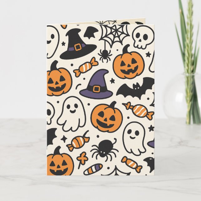 Carte Motif mignon d'Halloween avec des fantômes, citrou (Devant)