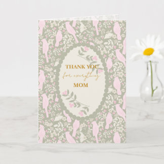 Carte Motif oiseau chic grand-mère rose pastel et vert