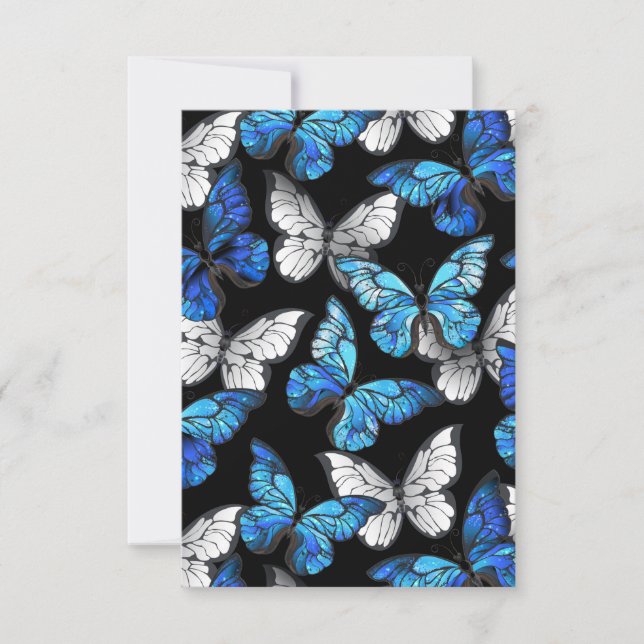 Carte Motif sans couleur foncée avec papillons bleus Mor (Devant)