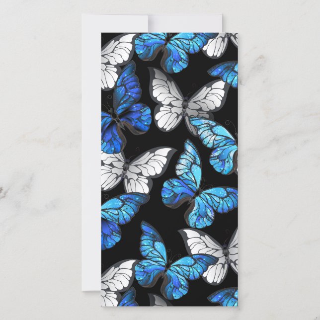Carte Motif sans couleur foncée avec papillons bleus Mor (Devant)