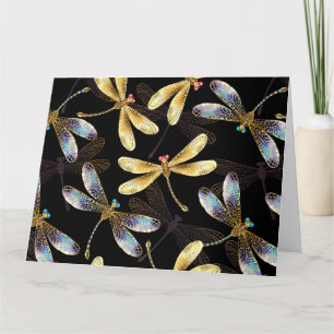 Carte Motif sans couture avec libellules d'or
