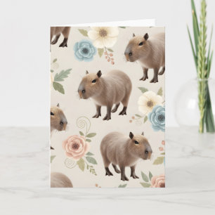 Carte Motif sans couture de capybara à l'aquarelle migno
