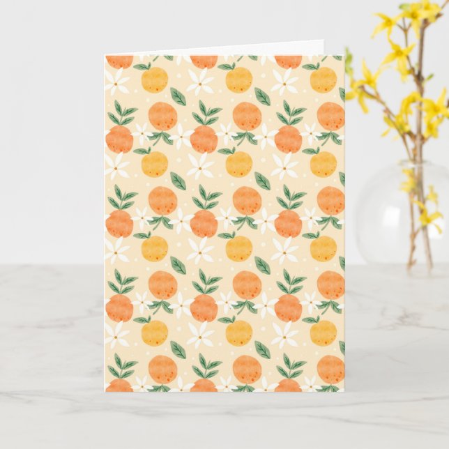 Carte Motif sans couture de fruits orange à l'aquarelle  (Fleur jaune)