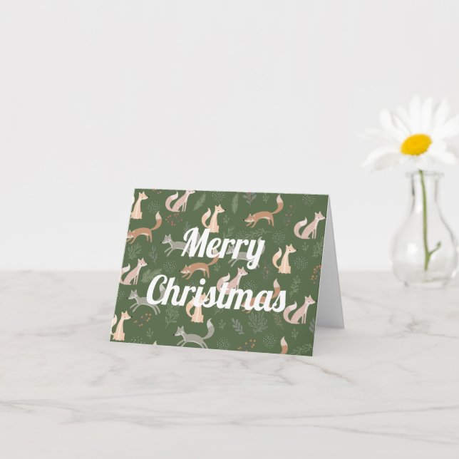Carte Motif sans couture de renard d'hiver avec branches (Petite plante)