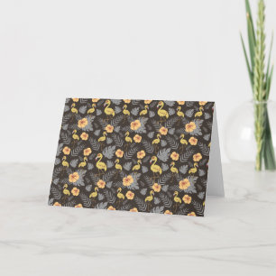 Carte motif sans couture Flamant rose avec fleurs et feu