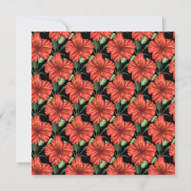 Carte Motif sans couture Fleurs rouges tropicales feuill (Devant)