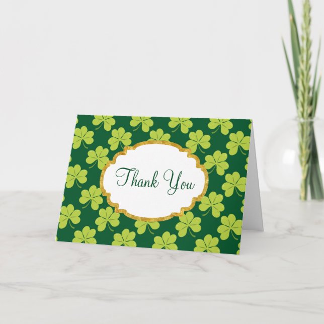 Carte Motif  Shamrock de trèfle vert mignon Merci (Devant)