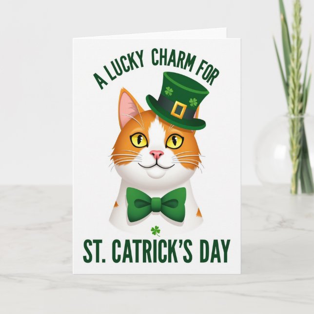 Carte motif trèfle chat chanceux (Devant)