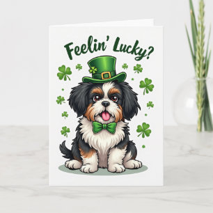 Carte motif trèfle chiot chanceux