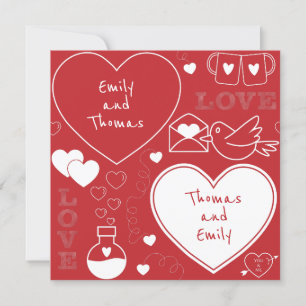 Carte Motif Valentine - Blanc sur rouge