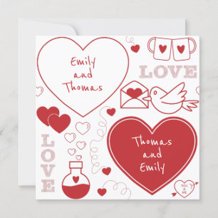 Carte Motif Valentine - Rouge sur blanc