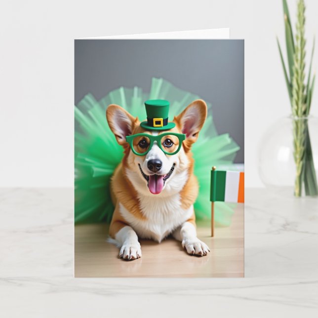 Carte motif vert Corgi (Devant)