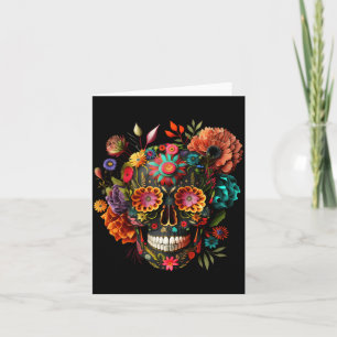 Carte Motifs de crâne mexicain colorés Fleurs Halloween